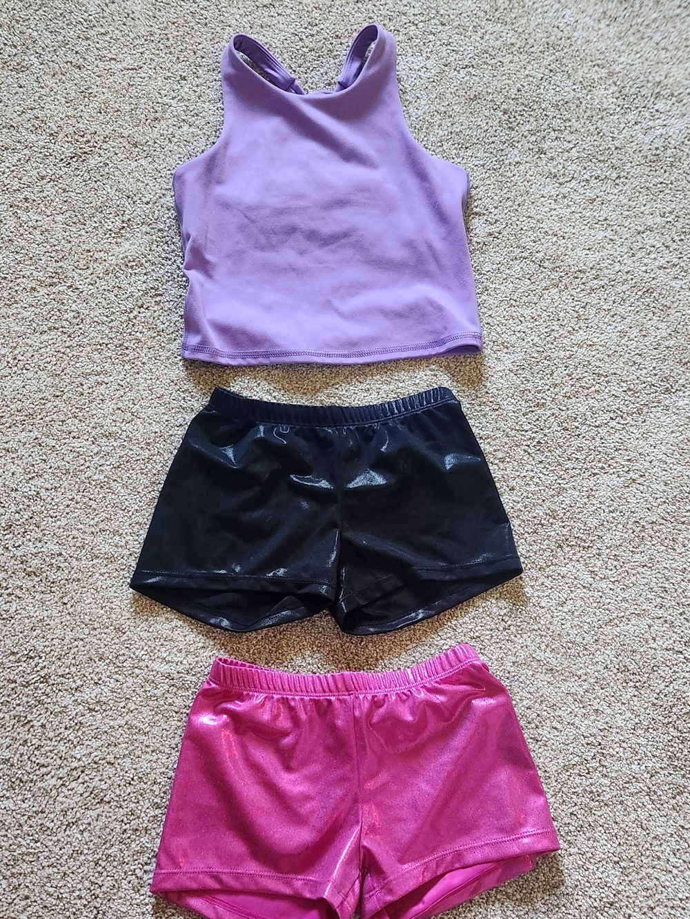 Girls All In Motion Lavender Tank Top with Black and Hot Pink Dance Shorts